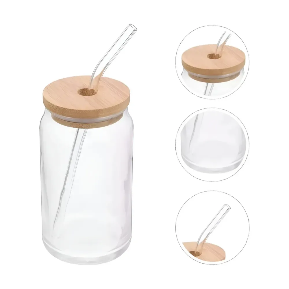 Pack 10 Vaso Lara Vidrio Bombilla Tapa bambú 550 ML