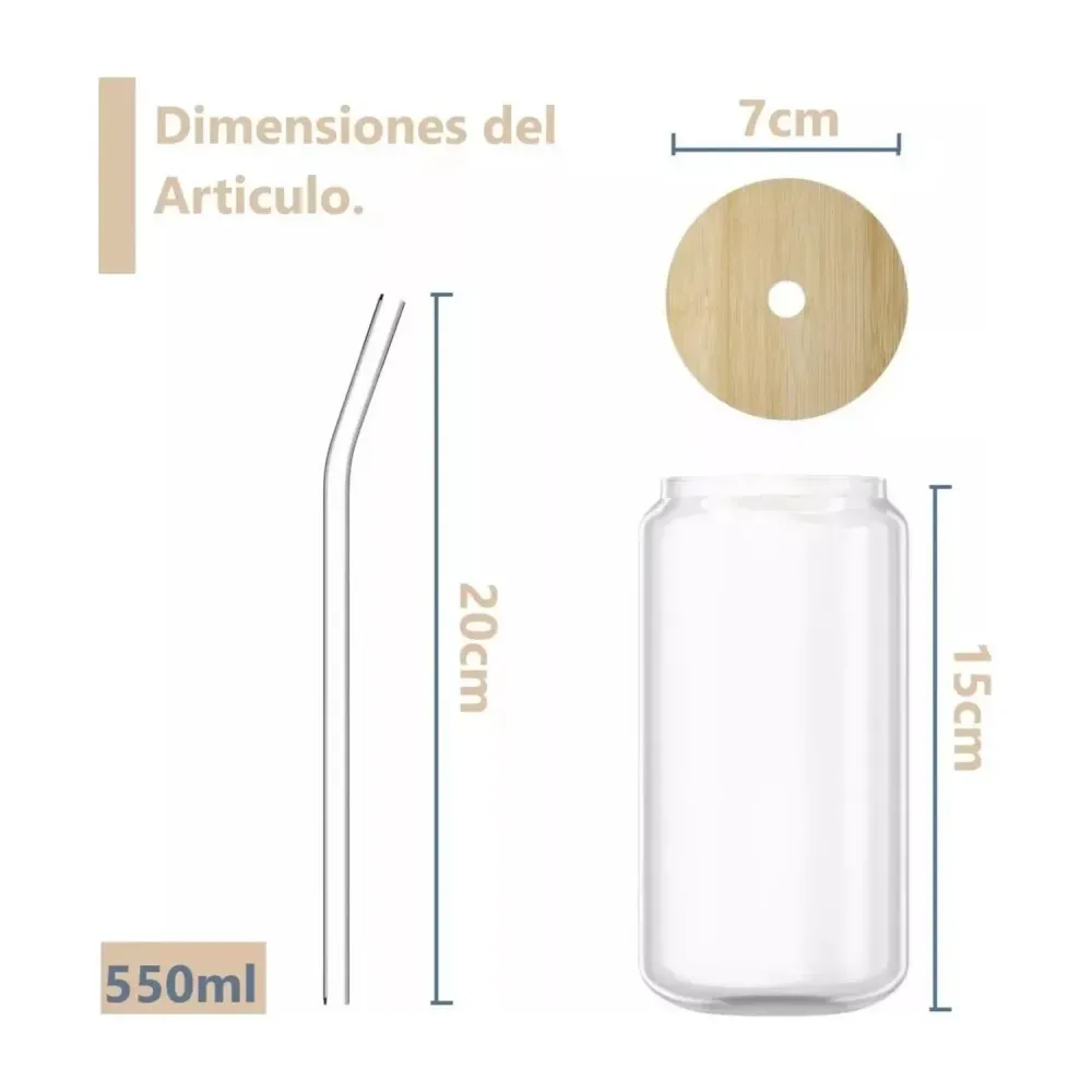 Pack 10 Vaso Lara Vidrio Bombilla Tapa bambú 550 ML