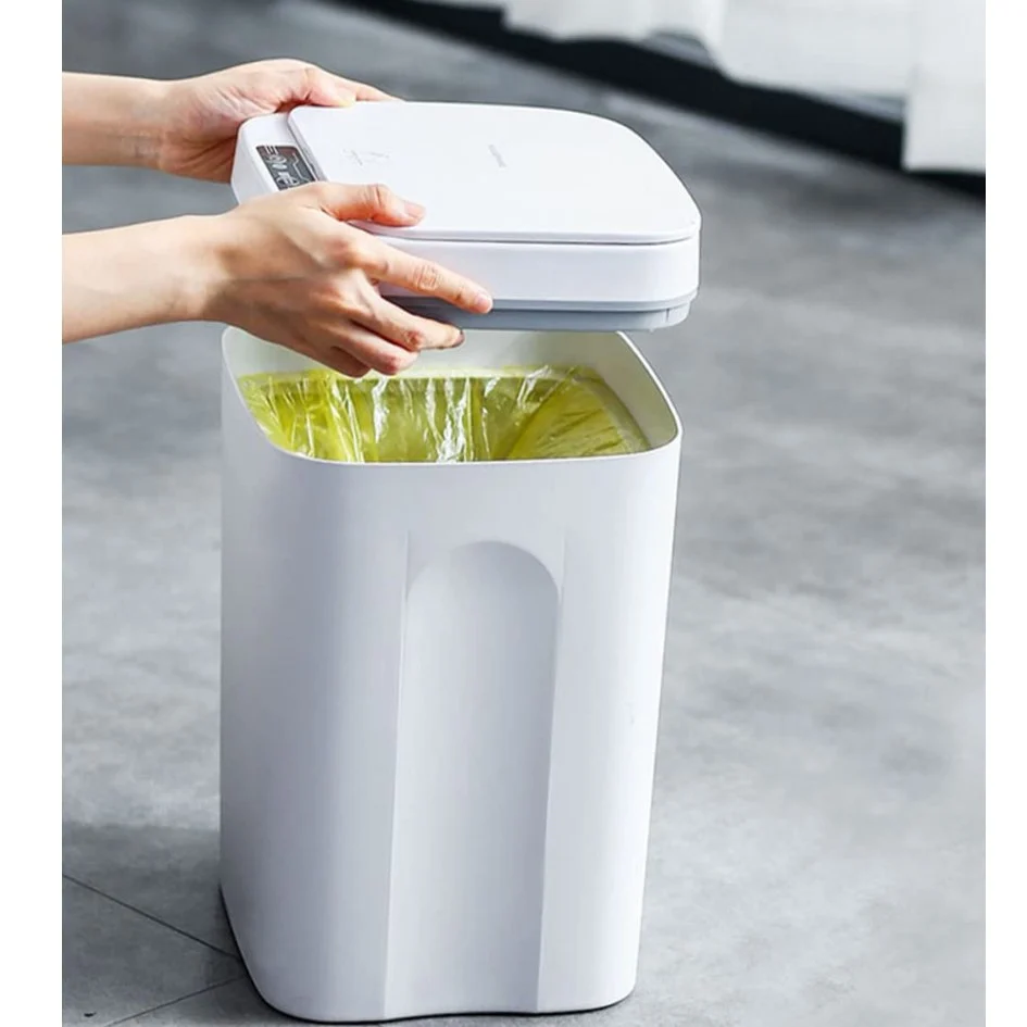 Papelera Inteligente Busurero Recargable Con Sensor De Movimiento 16 Lts Blanco