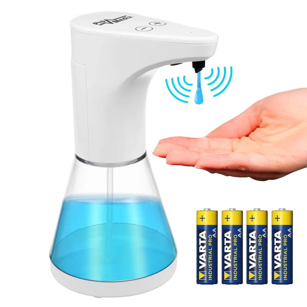 Dispensador automático Promedix, contenedor dispensador para jabones líquidos, líquidos desinfectantes, 480ml, 4xAA PR-530...