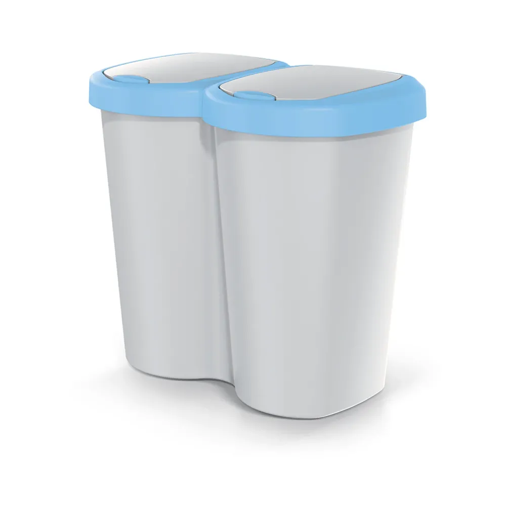 Cubo de basura Compacta B Duo, azul/achemira, capacidad 40L, un compartimento, dos tapas, versión para montaje en pared, N...