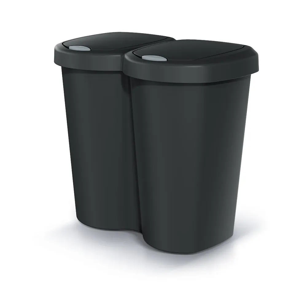 Cubo de basura Compacta B Duo, negro, capacidad 40L, un compartimento, dos tapas, versión para montaje en pared, NDBS40-S4...
