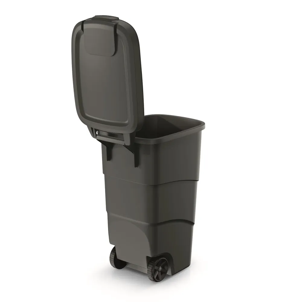 Cubo de Basura Wheeler 90L con Ruedas y Tapa Cubo de Basura Grande Cubo de Basura Universal Plástico Negro Prosperplast