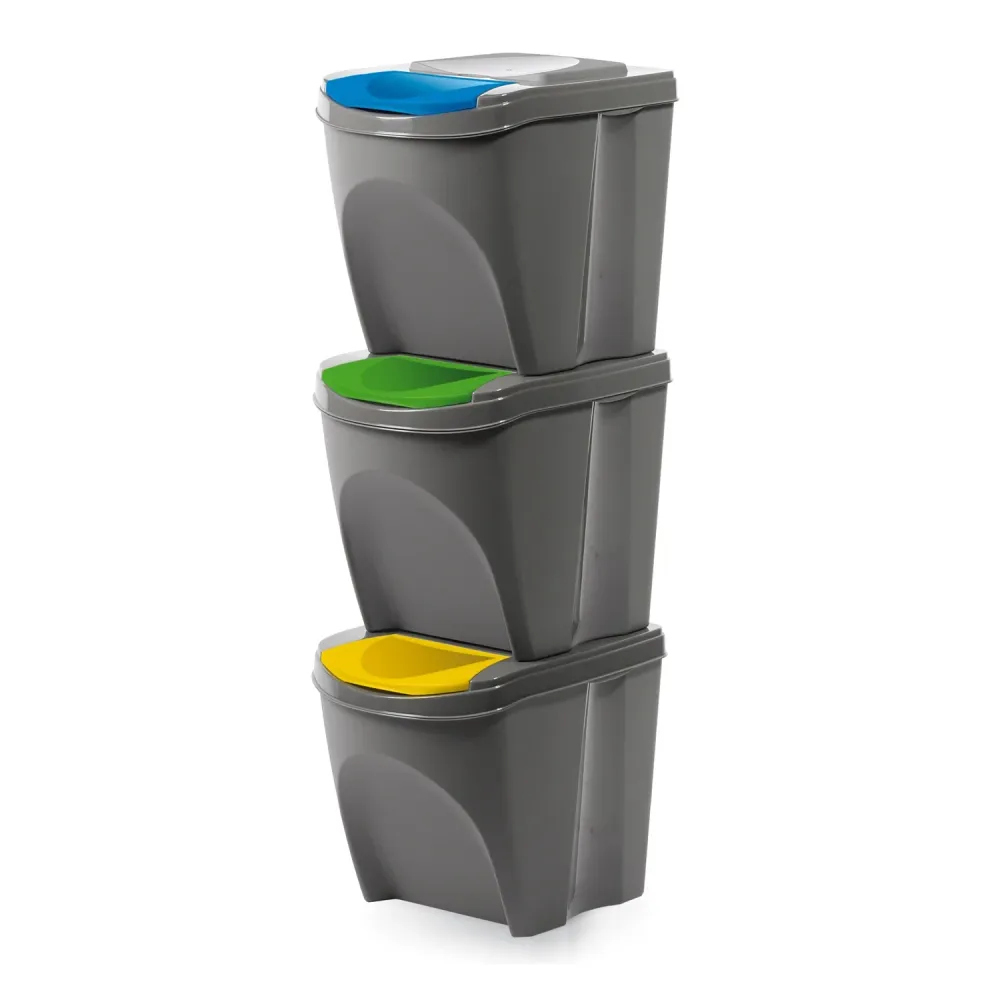 Juego de papeleras contenedor Sortibox 3x25L gris Prosperplast
