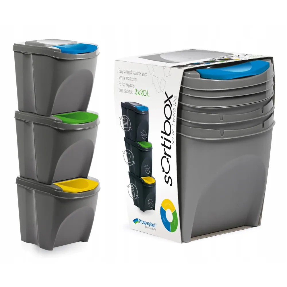 Juego de papeleras contenedor Sortibox 3x25L gris Prosperplast
