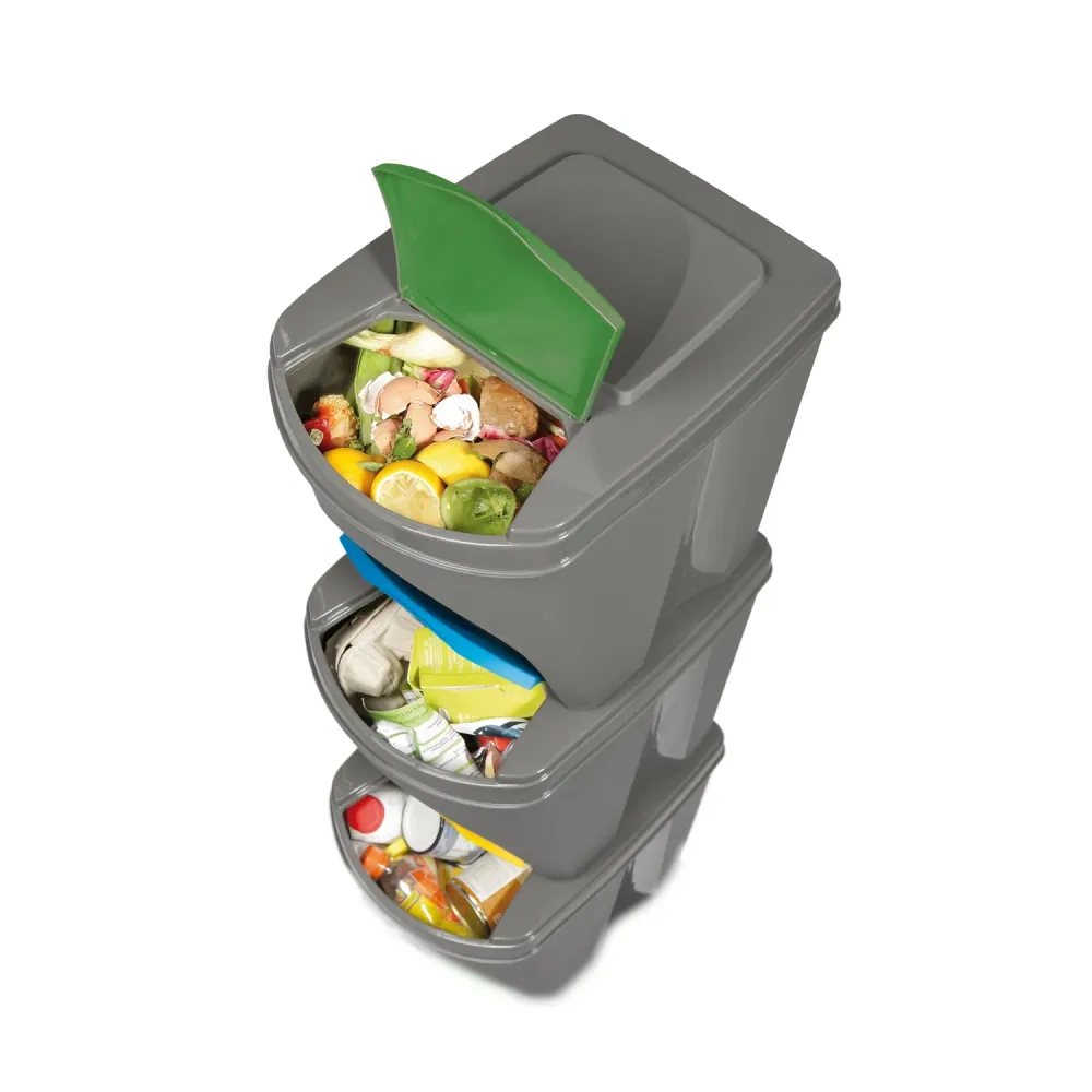 Juego de papeleras contenedor Sortibox 3x25L gris Prosperplast