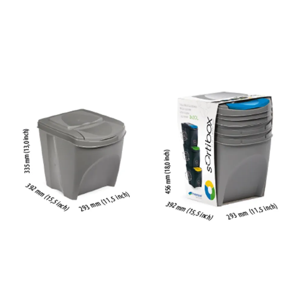 Juego de papeleras contenedor Sortibox 3x25L gris Prosperplast