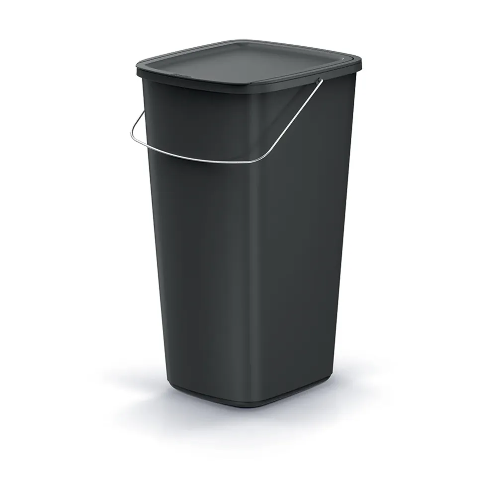 Keden Compact Q Basic Papelera, Cubo de Basura con Asa, Color negro, Capacidad 25L Prosperplast