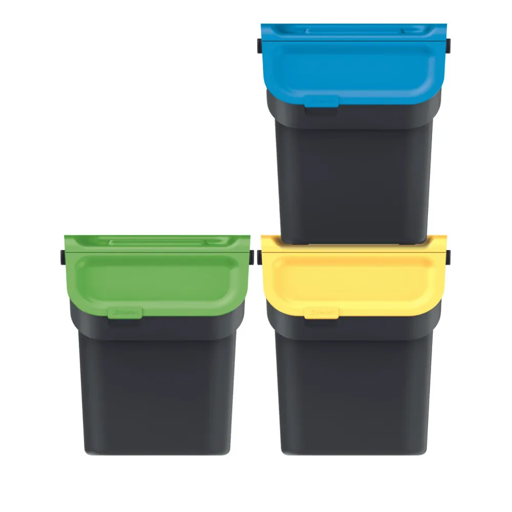 Keden Kaddi Q Set Juego de papeleras, para recogida selectiva, 3x20 litros, negro Prosperplast