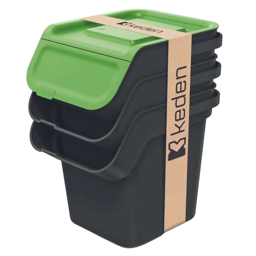 Keden Kaddi Q Set Juego de papeleras, para recogida selectiva, 3x20 litros, negro Prosperplast