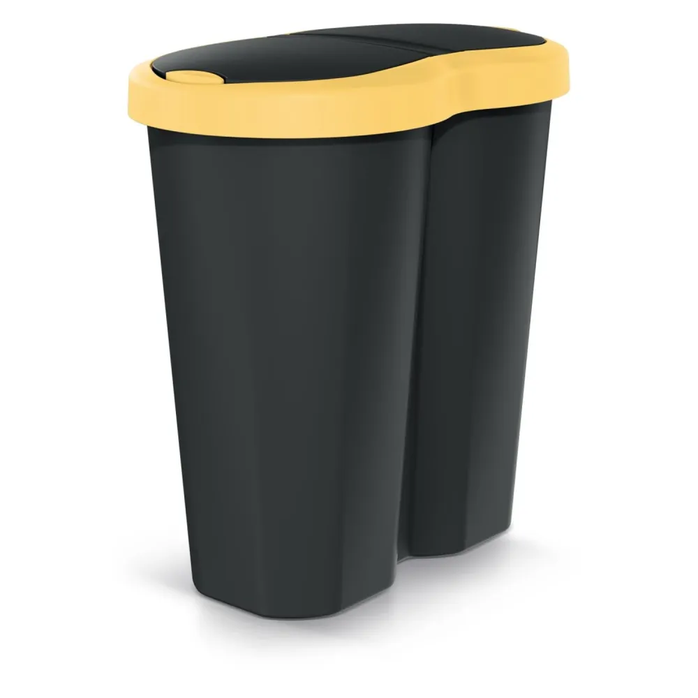 Papelera Compacta R Duo, amarilla/negra, capacidad 40L, un compartimento, dos tapas, NDRF40-1215C_S411 Prosperplast