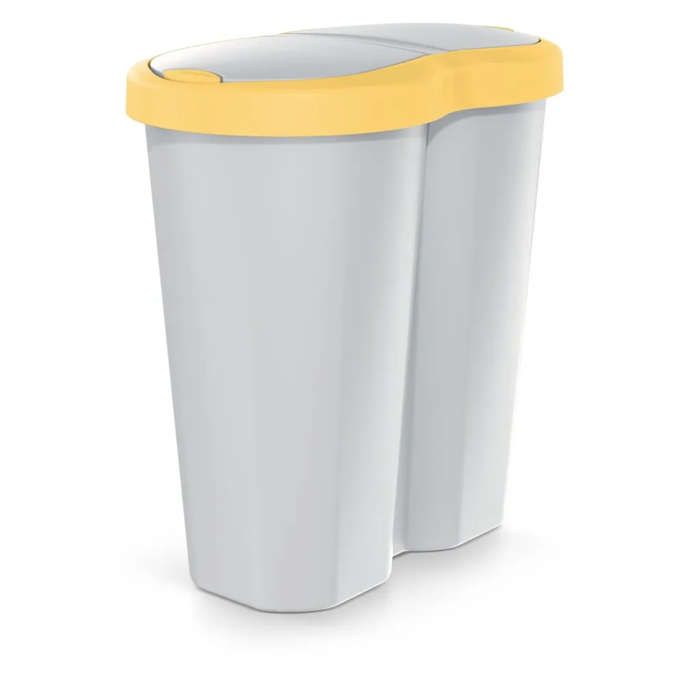 Papelera Compacta R Duo, amarillo/ceniza, capacidad 40L, un compartimento, dos tapas, NDRF40-1215C_427C Prosperplast