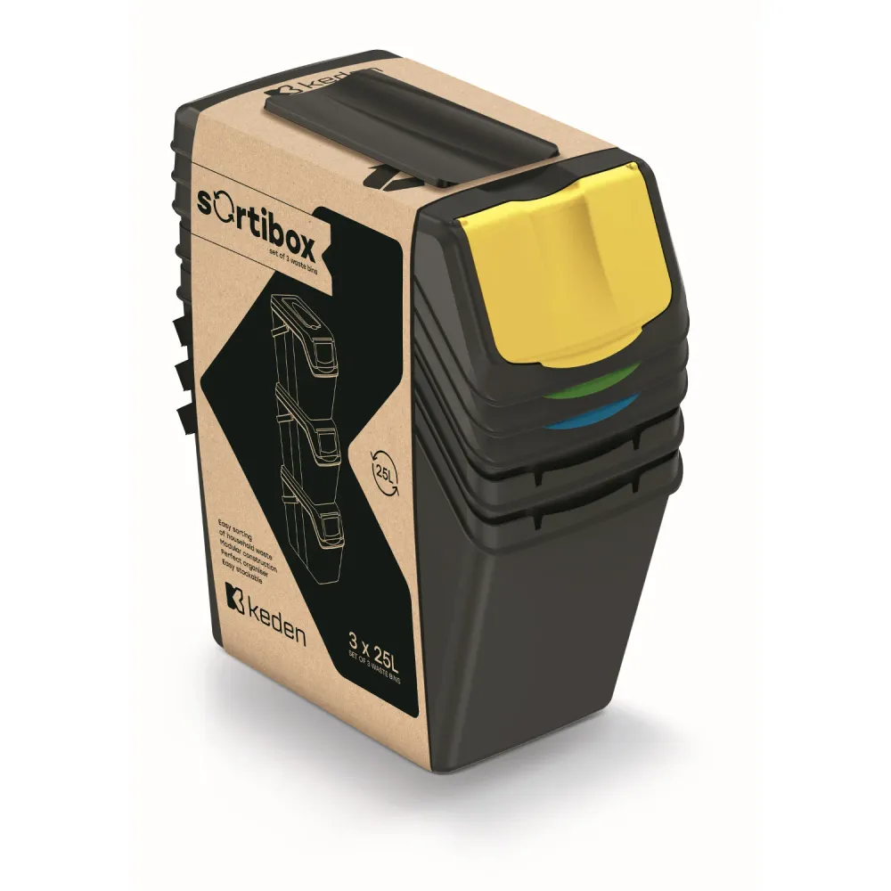 Papelera Keden SORTI BOX 3x25l - reciclaje negro Prosperplast