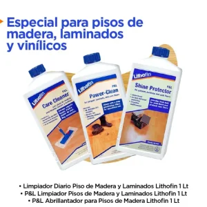 Pack Pisos Madera Laminados y Vinilicos (Limpieza Diaria + Profunda + Abrillantador) 1 Lt/cu Lithofin Protac