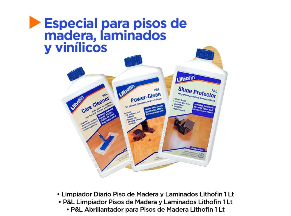 Pack Pisos Madera Laminados y Vinilicos (Limpieza Diaria + Profunda + Abrillantador) 1 Lt/cu Lithofin Protac