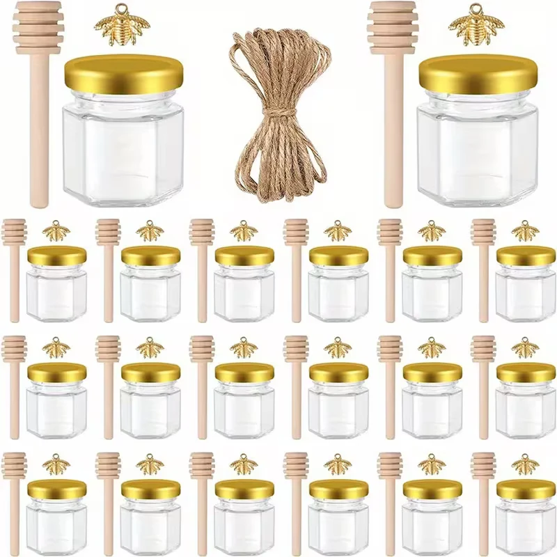10pcs Tarro de Miel de Vidrio Mini Hexagonal de 1.5oz Quierox - Tienda Online