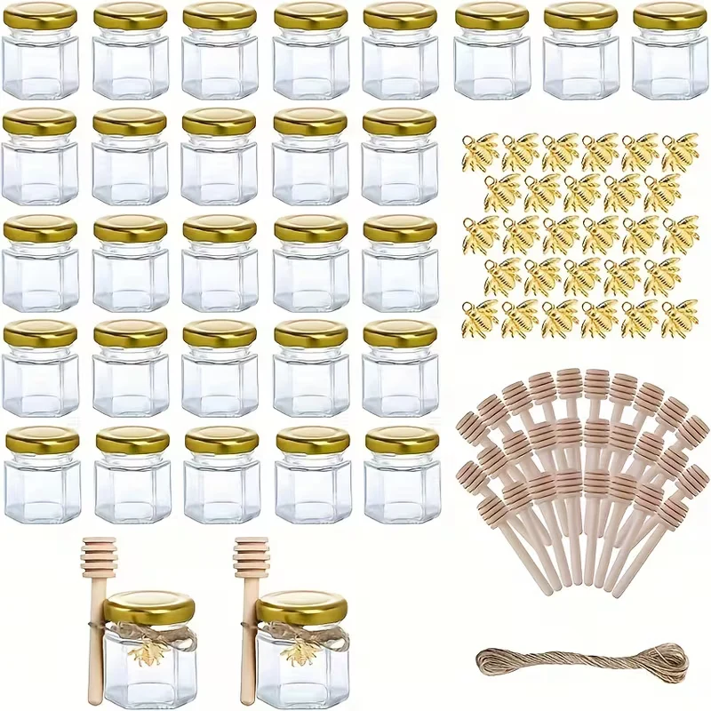 10pcs Tarro de Miel de Vidrio Mini Hexagonal de 1.5oz Quierox - Tienda Online