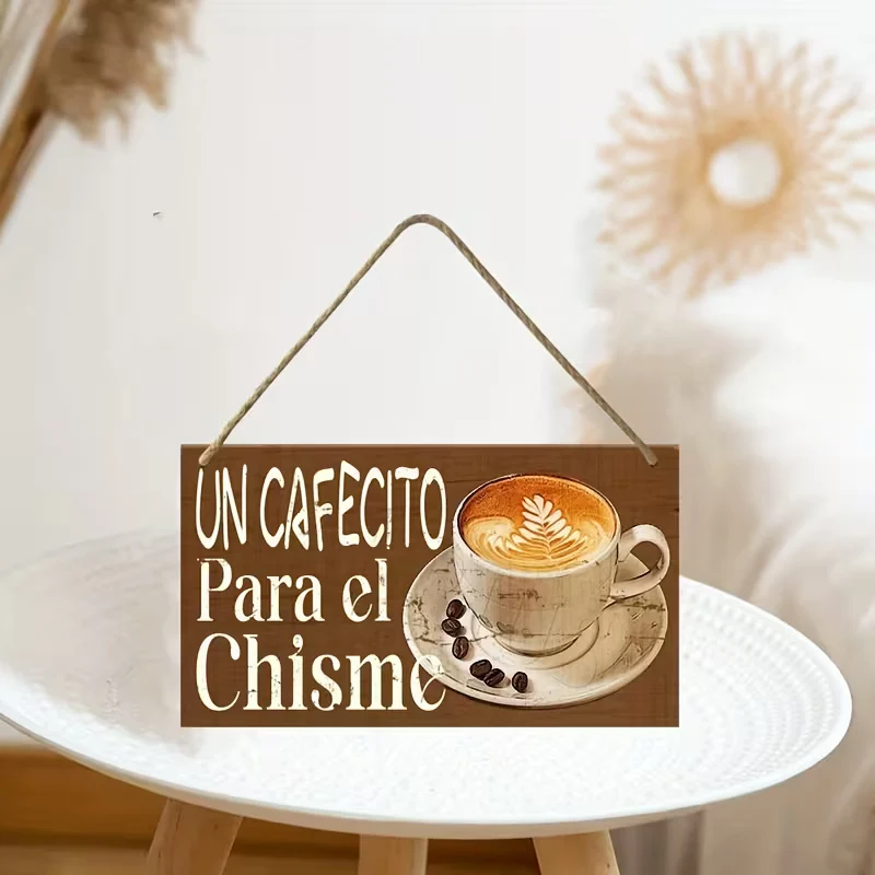 1pc Letrero Colgante de Madera con Temática de Café - "Un Café Para El Chisme" Quierox - Tienda Online