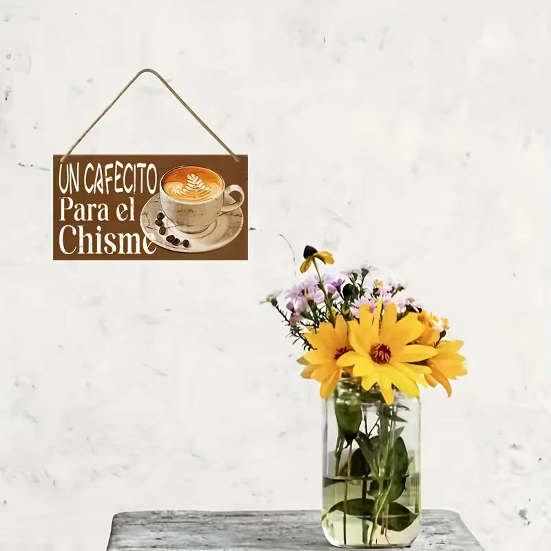 1pc Letrero Colgante de Madera con Temática de Café - "Un Café Para El Chisme" Quierox - Tienda Online