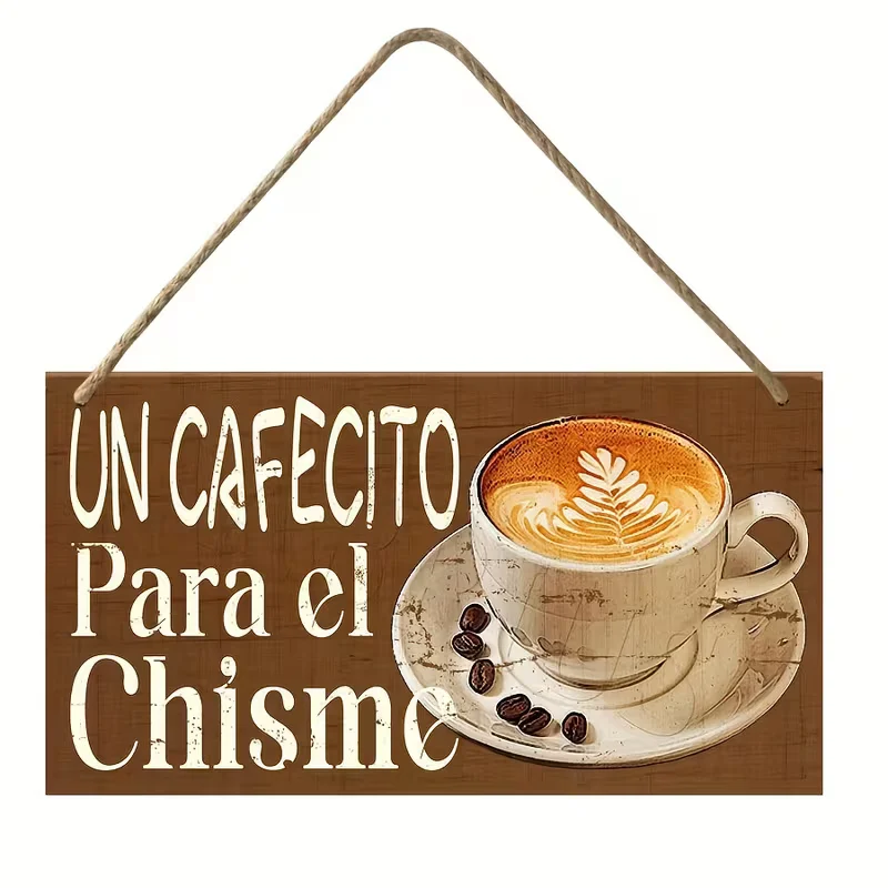 1pc Letrero Colgante de Madera con Temática de Café - "Un Café Para El Chisme" Quierox - Tienda Online