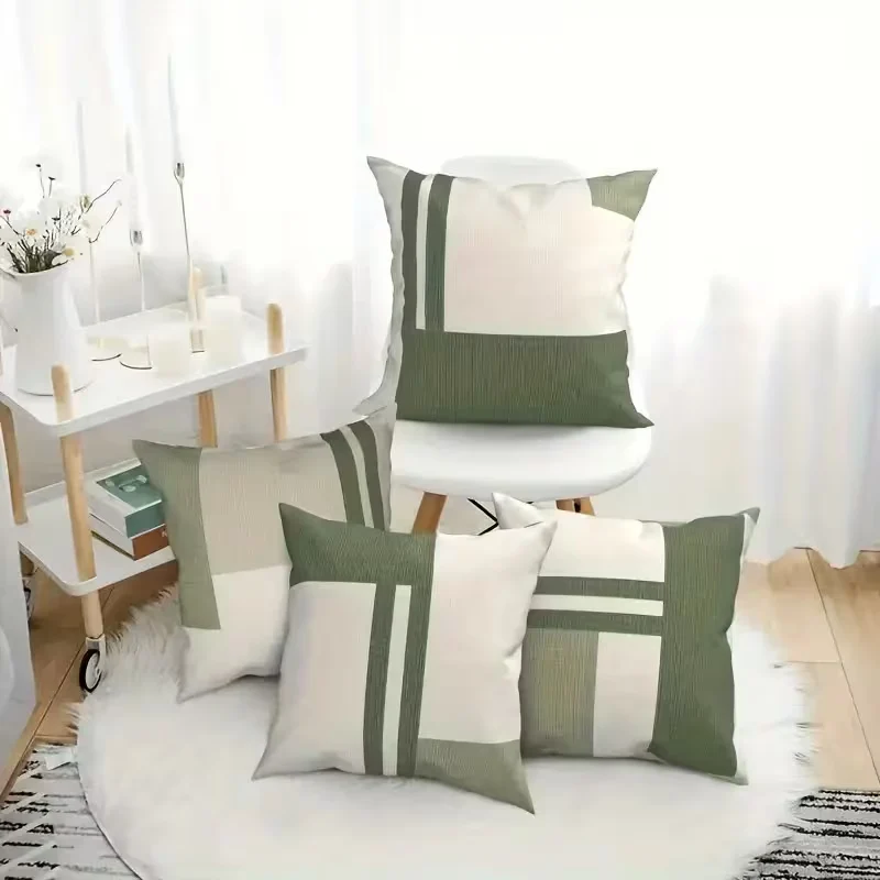 Juego de 4 Fundas de Almohada con Estampado Geométrico Bohemio - Verde y Beige Quierox - Tienda Online