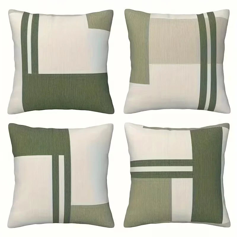 Juego de 4 Fundas de Almohada con Estampado Geométrico Bohemio - Verde y Beige Quierox - Tienda Online