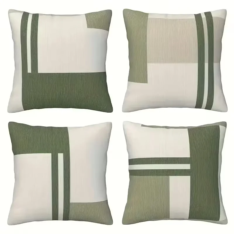 Juego de 4 Fundas de Almohada con Estampado Geométrico Bohemio - Verde y Beige Quierox - Tienda Online