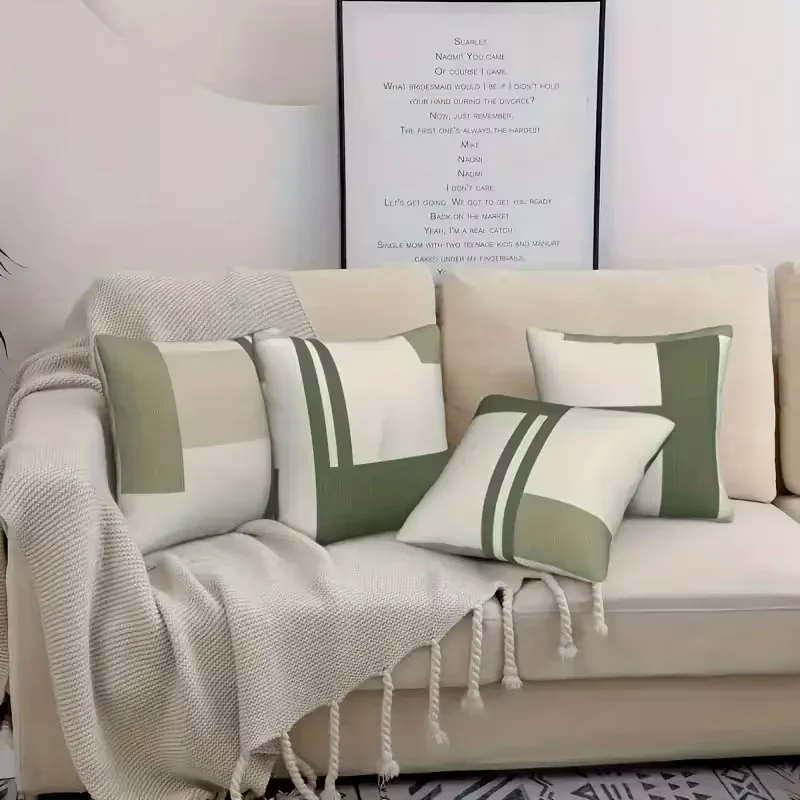 Juego de 4 Fundas de Almohada con Estampado Geométrico Bohemio - Verde y Beige Quierox - Tienda Online