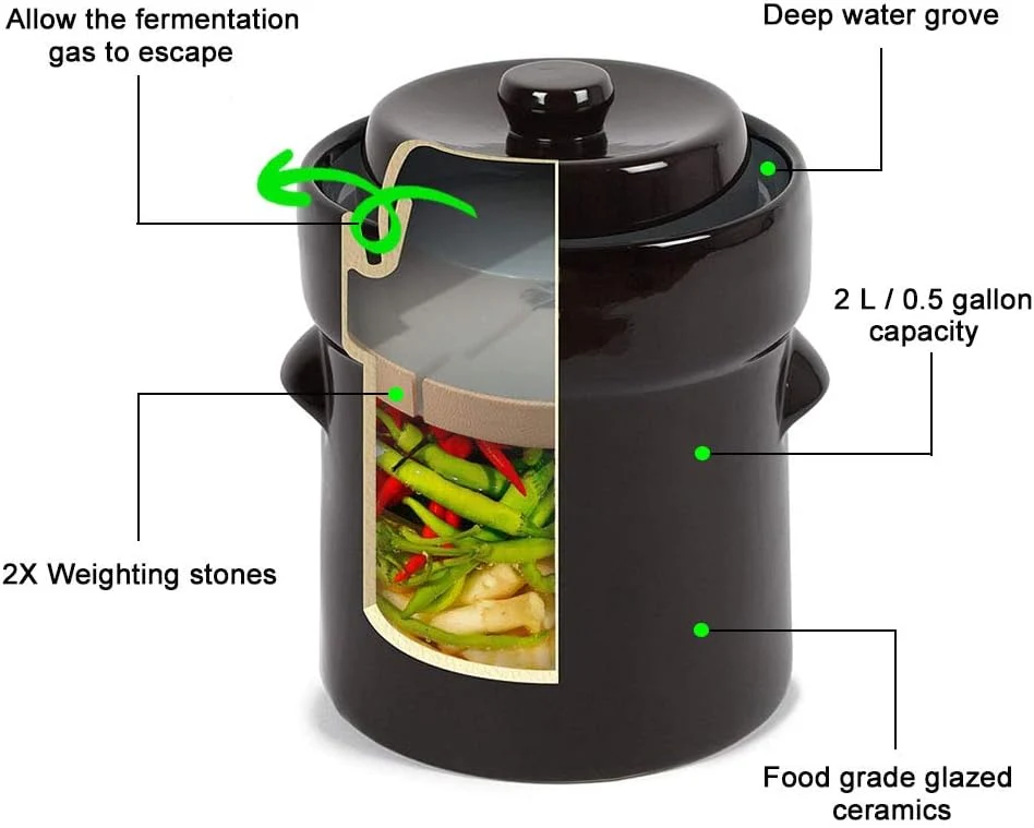 Seeutek Fermentation - Tarro de fermentación de 2 litros/0.5 galones, olla de cerámica Quierox - Tienda Online