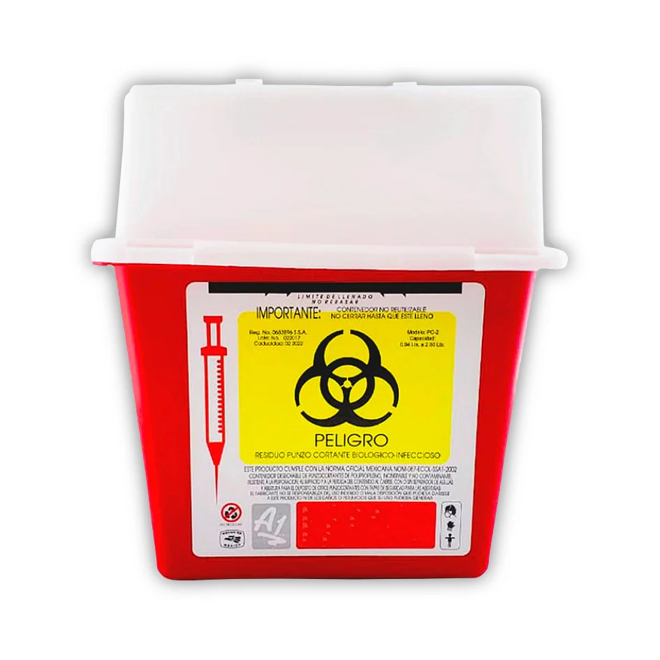RECOLECTOR RPBI 2.8 LTS ROJO POLIPROPILENO PARA PUNZOCORTANTES