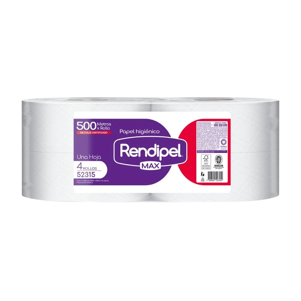 Papel Higiénico Uh 500 Mt 4 Rollos RENDIPEL MAX