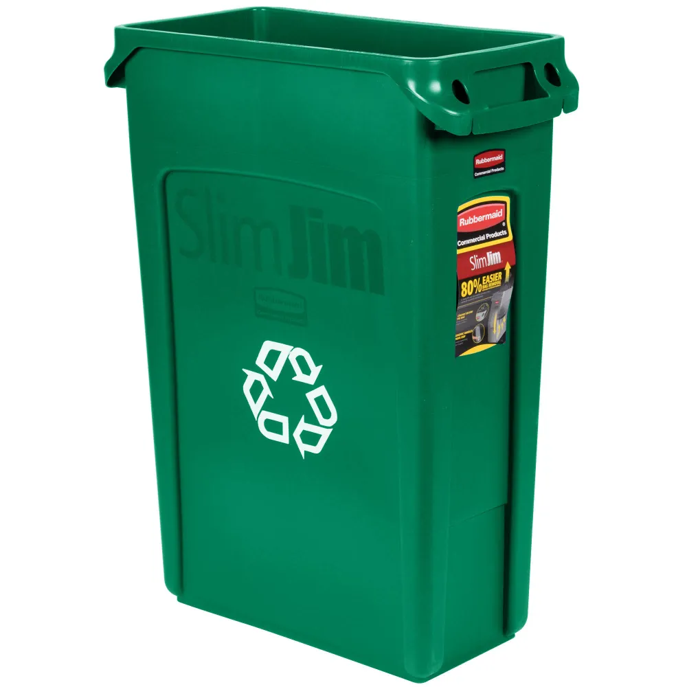 Bote Para Basura C/Canales De Ventilacion-Reciclaje 55.9x27.9x76.2cm 87Lt Plastico Verde Rubbermaid