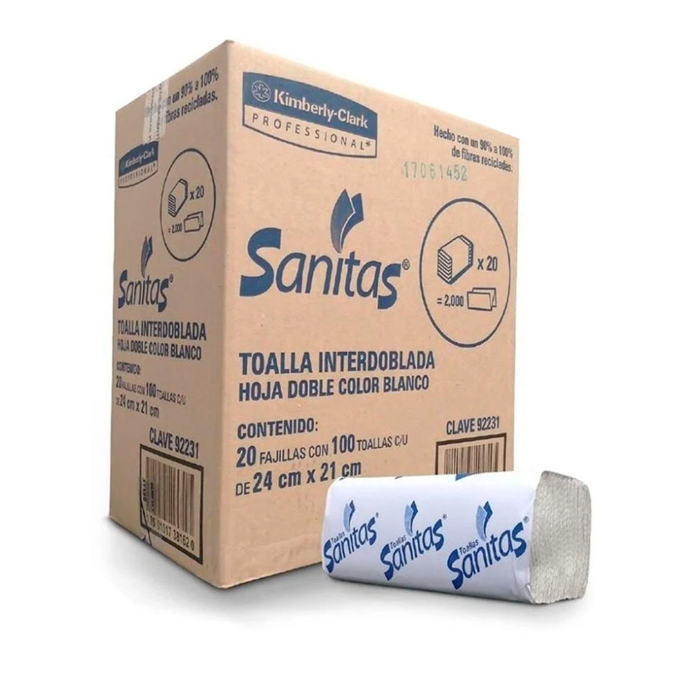 SANITAS TOALLA HOJA DOBLE 20/100 2000 SERVICIOS POR CAJA