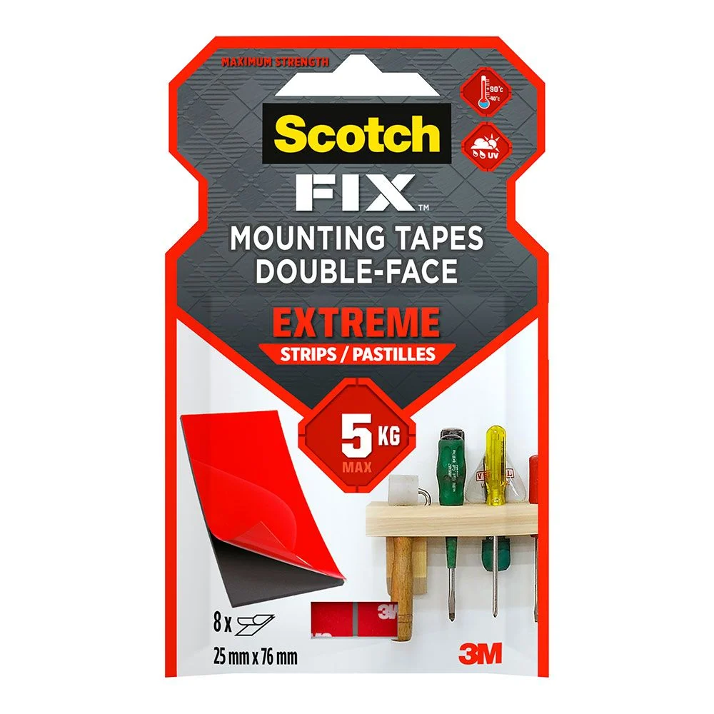 TIRA ADHESIVA DOBLE CARA EXTREME NEGRA, MÁX 5 Kg, 25 mm x 76 mm, 8 uds SCOTCH