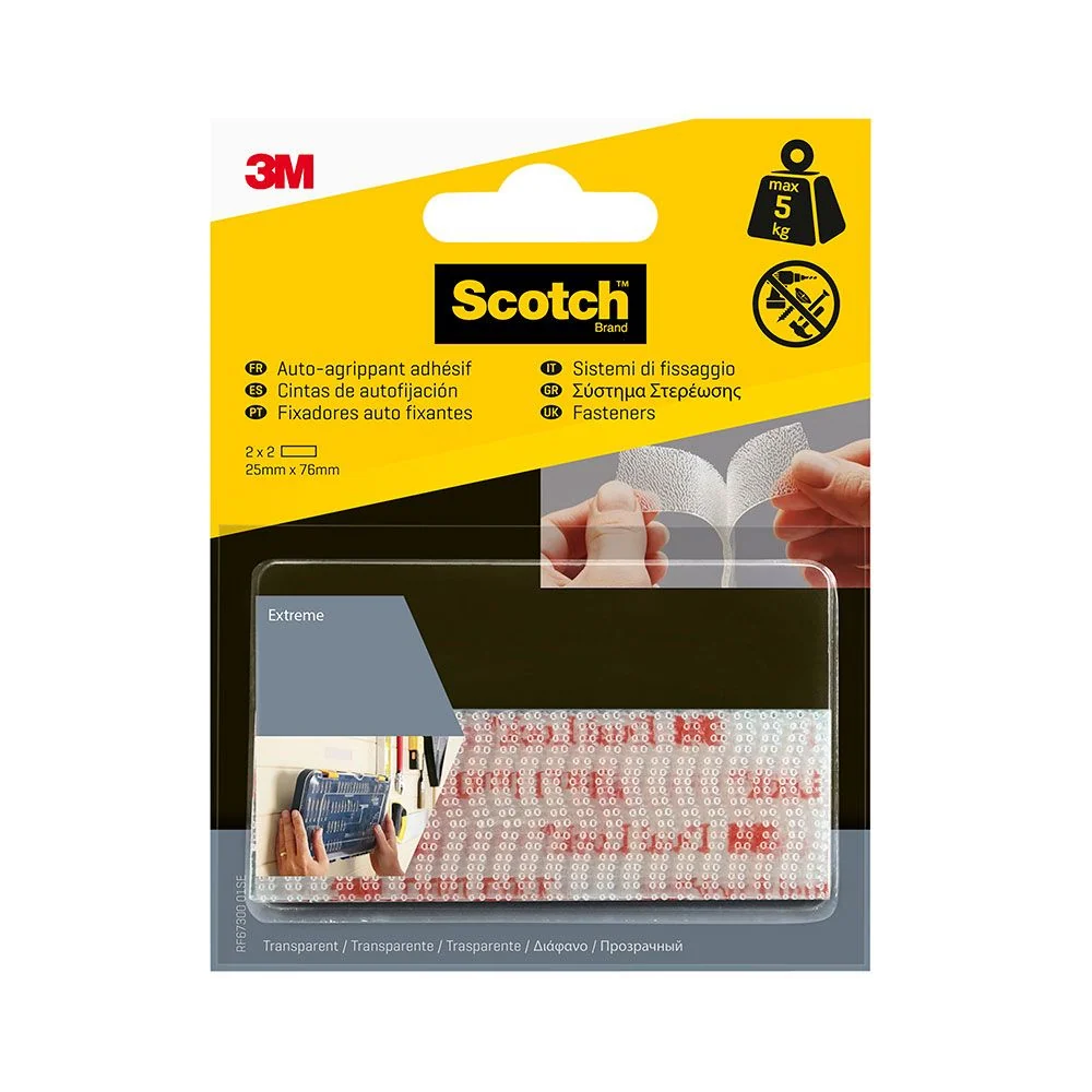 TIRA DE AUTOFIJACIÓN EXTREME TRANSPARENTE MAX 5 Kg 25 mm x 76 mm, 2 uds SCOTCH