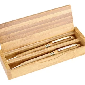 Set 2 Bolígrafo Lápiz Estuche Bambú Deluxe
