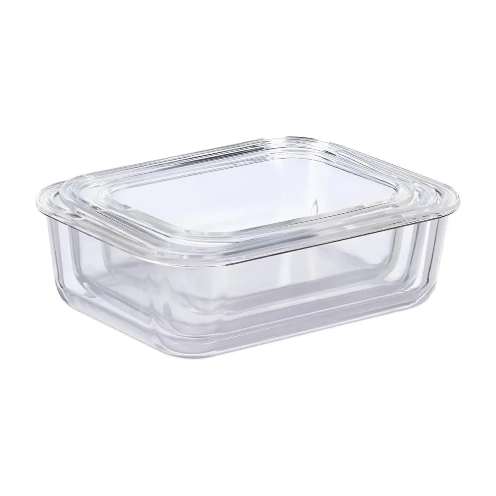 Set 3 Tupper Vidrio Hermetico Tapa Bambú 1,04 LT