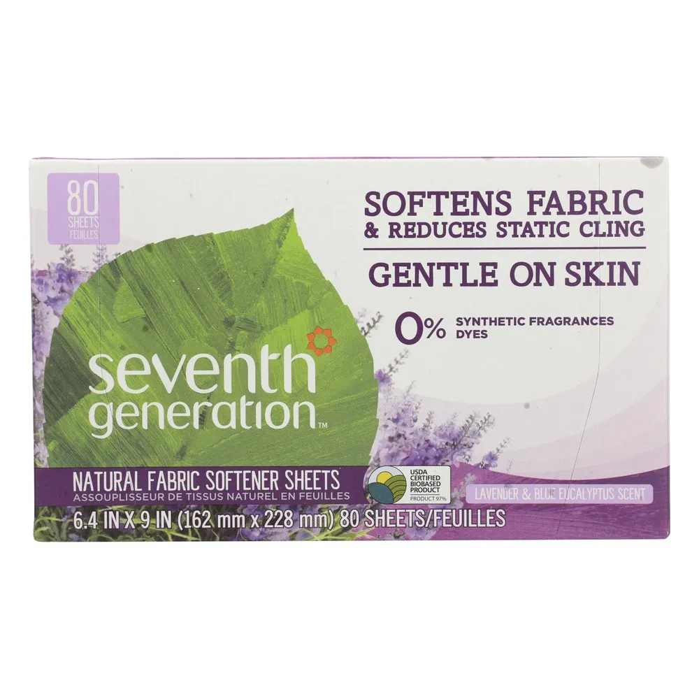 Seventh Generation - Hojas suavizantes de telas con aroma eucalipto y lavanda - Caja de 4 - 80 unidades (paquete de 4)