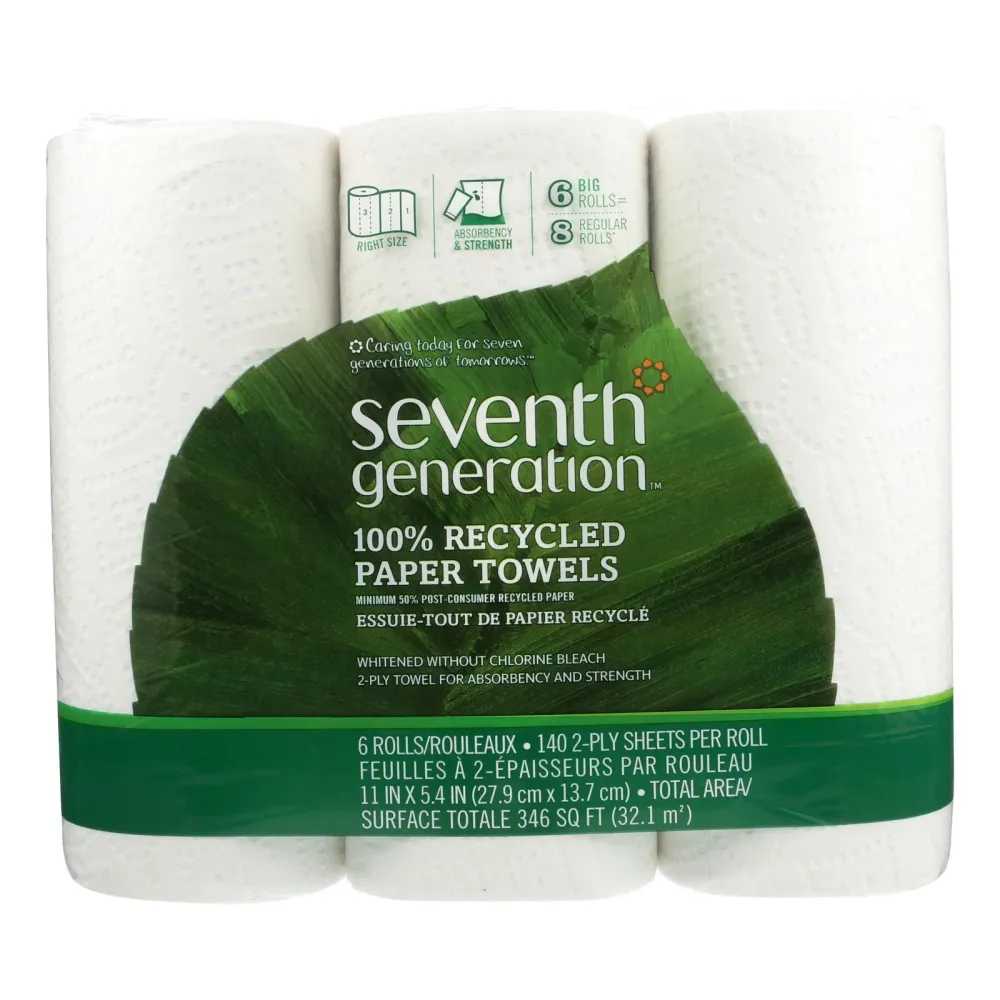 Toallas de papel recicladas Seventh Generation - Blanco - Caja de 4 - 140 hojas (paquete de 4)