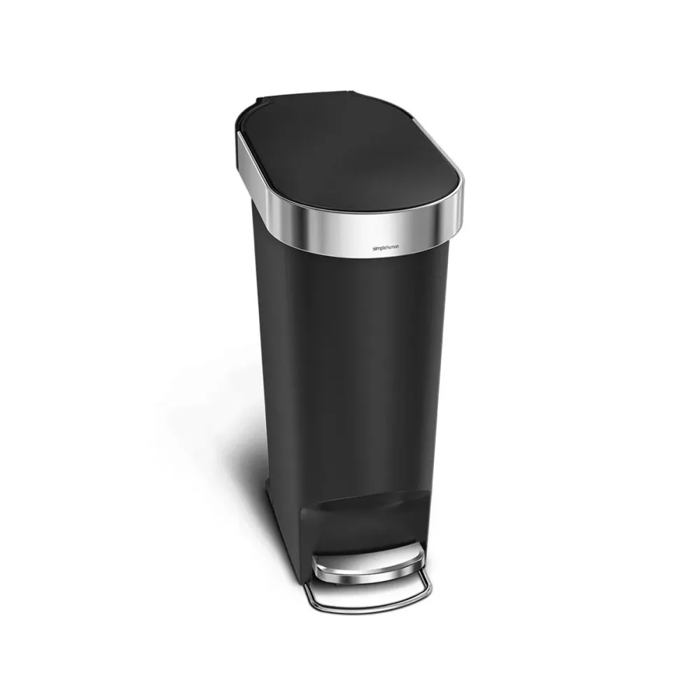 cubo estrecho con pedal y borde para bolsa de 40 litros simplehuman
