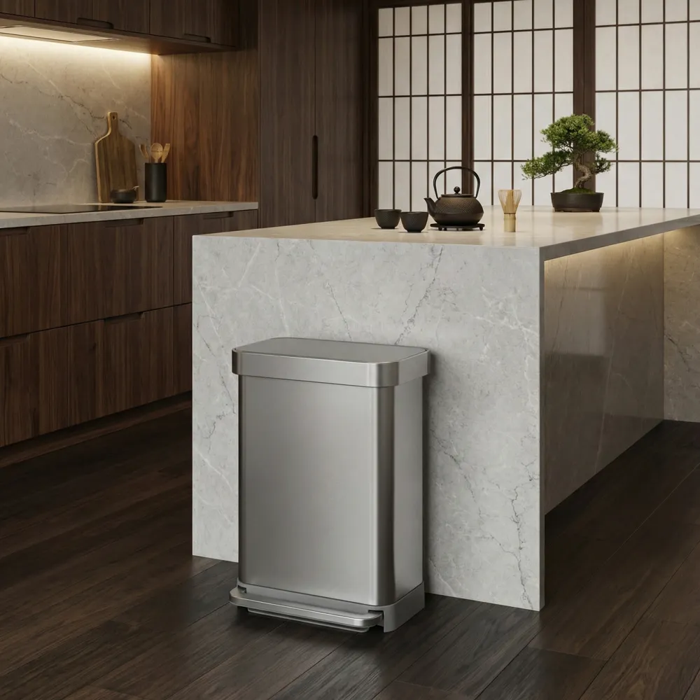 cubo rectangular con pedal de 55 litros con almacén de bolsas de basura simplehuman