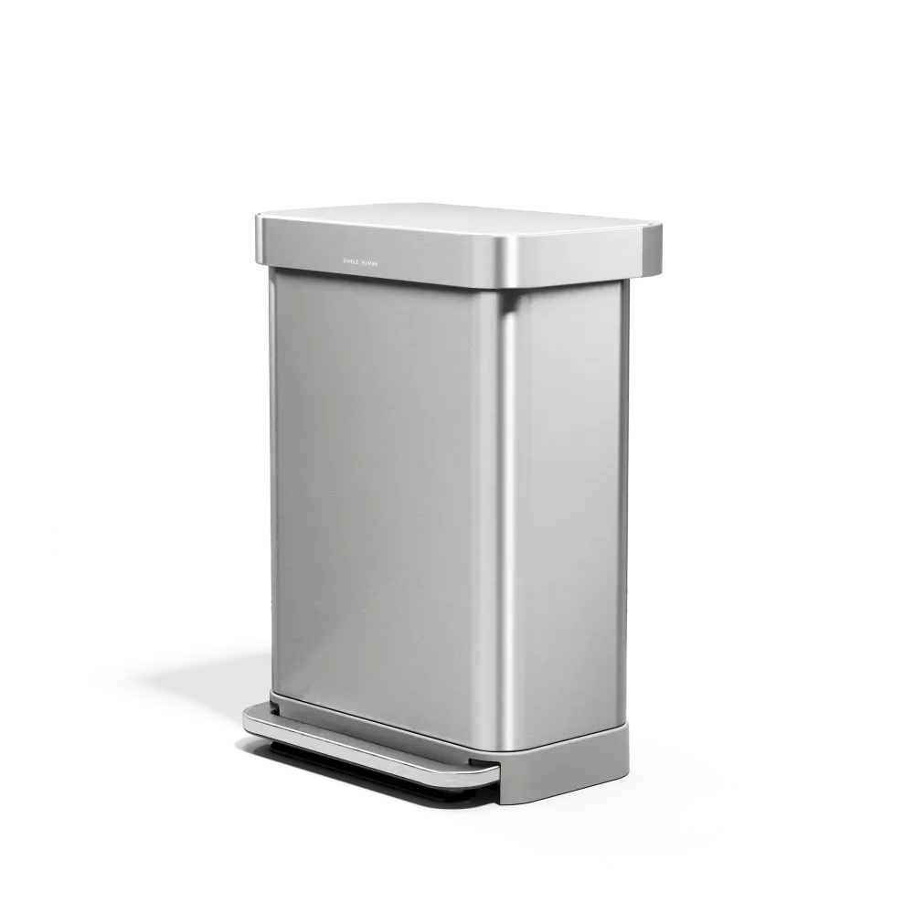 cubo rectangular con pedal de 55 litros con almacén de bolsas de basura simplehuman