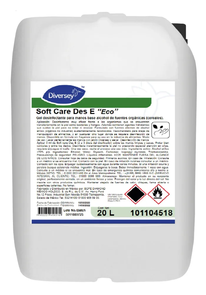 SOFT CARE DES E "ECO" 20 LTS. DIVERSEY CERTIFICADO COFEPRIS