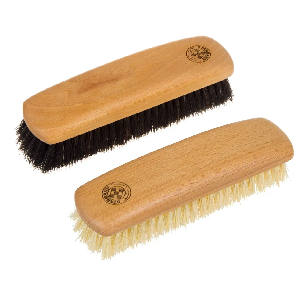 Juego de cepillos de madera de haya para lustrar zapatos Juego de 2 1x fibra de tampico 1x cepillos de crin para lustrar z...