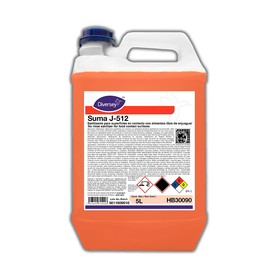SUMA J-512 SANITIZER 4X5L SANITIZANTE P/ SUPERFICIES EN CONTACTO CON ALIMENTOS