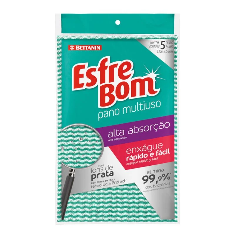 Paño de Limpieza Reutilizable Esfrebom Verde 33X55 Cms Pack X 5 Unids SuperPro Bettanin