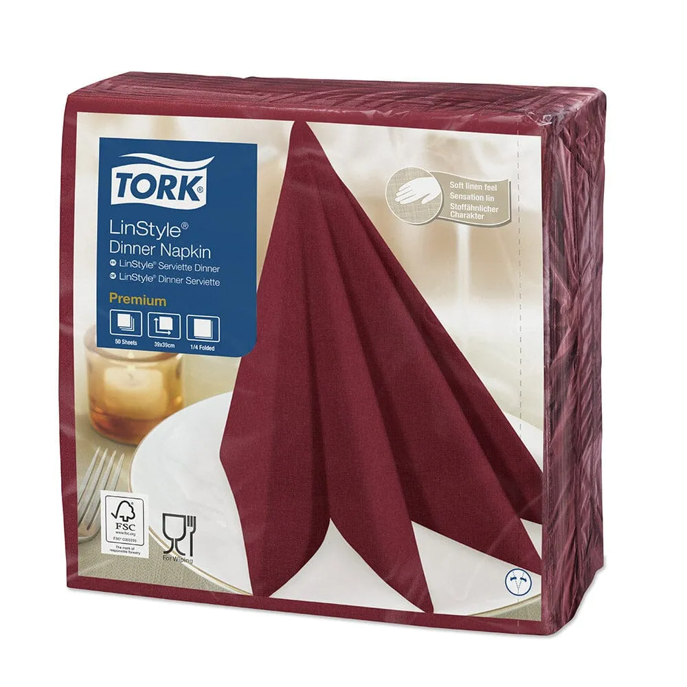 Servilleta Mesa Premium Linstyle Burdeo Paquete 50 Unidades TORK
