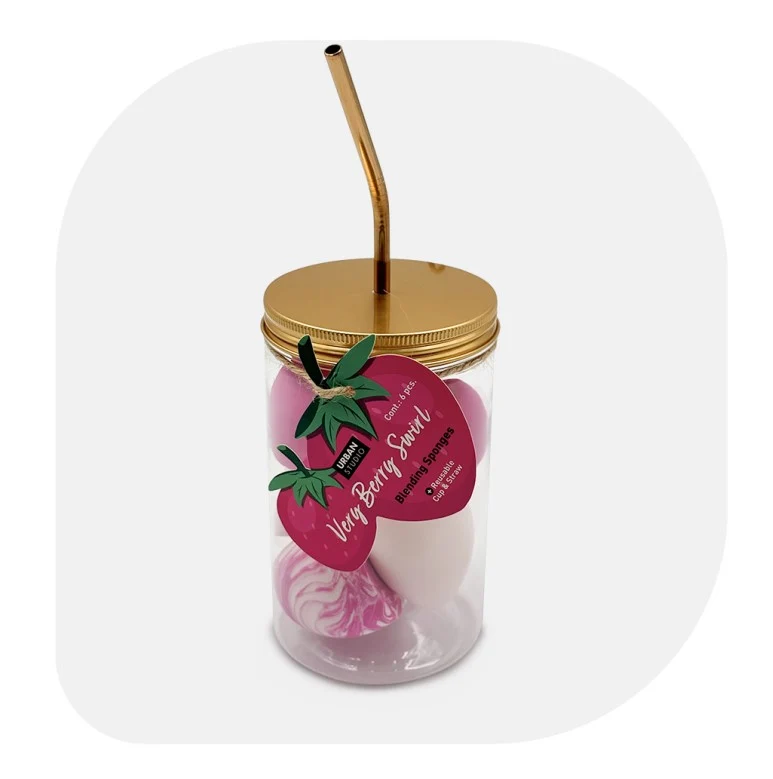 Cala, Esponjas de Maquillaje Verry Berry con Vaso Reutilizable, 6Pcs Valsan Inc