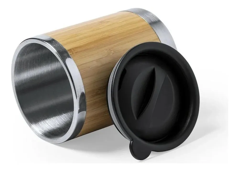Vaso MUG Tapa Acero Bambú Lubon 300 ML