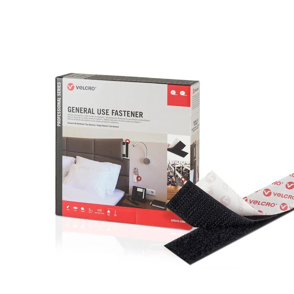 CINTA DE GANCHO Y BUCLE ADHESIVA NEGRA 50 mm x 25 m VELCRO®